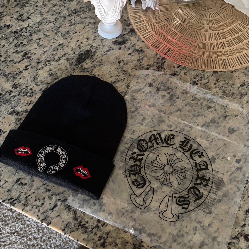 Chrome Hearts Black Beanie with Red Accents